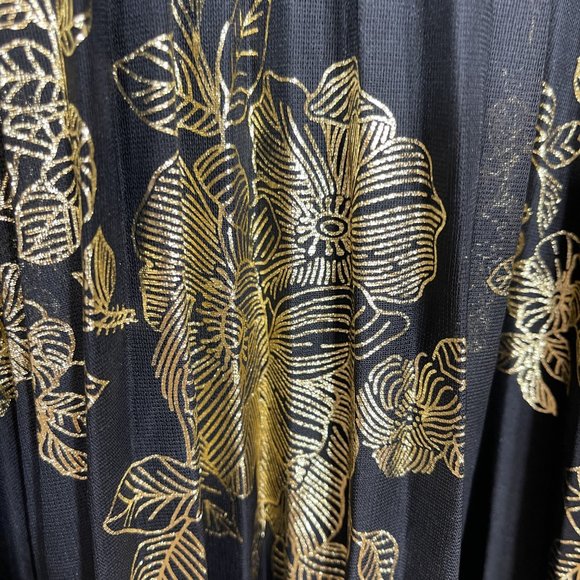 NWT MSK Metallic Print Pleated Blouson Gown Black Gold Sz 8 - Picture 10 of 15